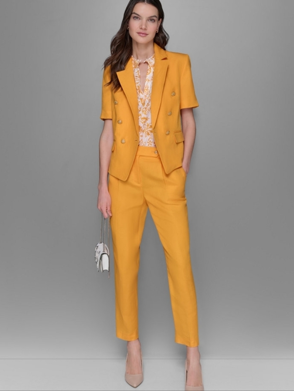 Karl Lagerfeld Mandarin  Slim-Leg Pants Dres Pants Linen 55% Trousers